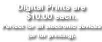 Digital Prints are $10.00 each. Perfect for all electronic devices (or for printing).